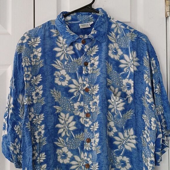 Coconut beach blue white button down casual Hawaiian print shirt Sz XXL EUC - Picture 3 of 7